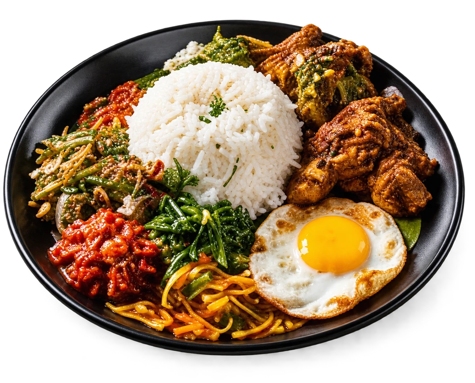 Ilustrasi nasi berlauk asal mockup.