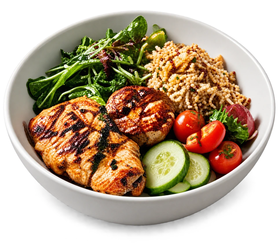 Ilustrasi hidangan protein dan sayuran asal mockup.