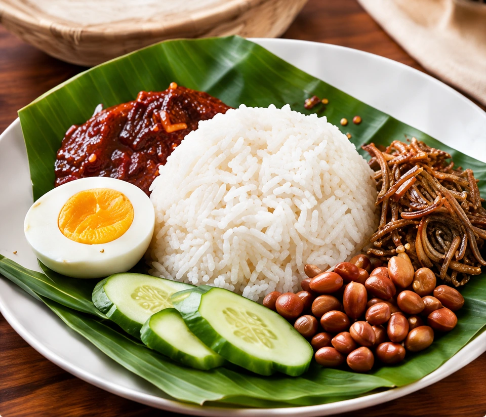 Ilustrasi Nasi Lemak asal mockup, dijana AI.