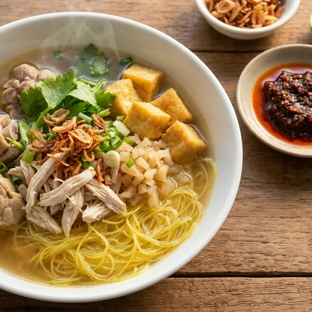 Bihun Sup Utara Kuah Rempah dengan Sambal Merah