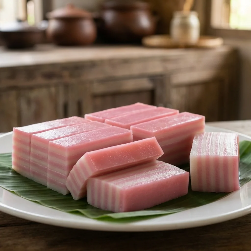 Kuih Lapis Tepung Beras 9 Lapis Merah Jambu