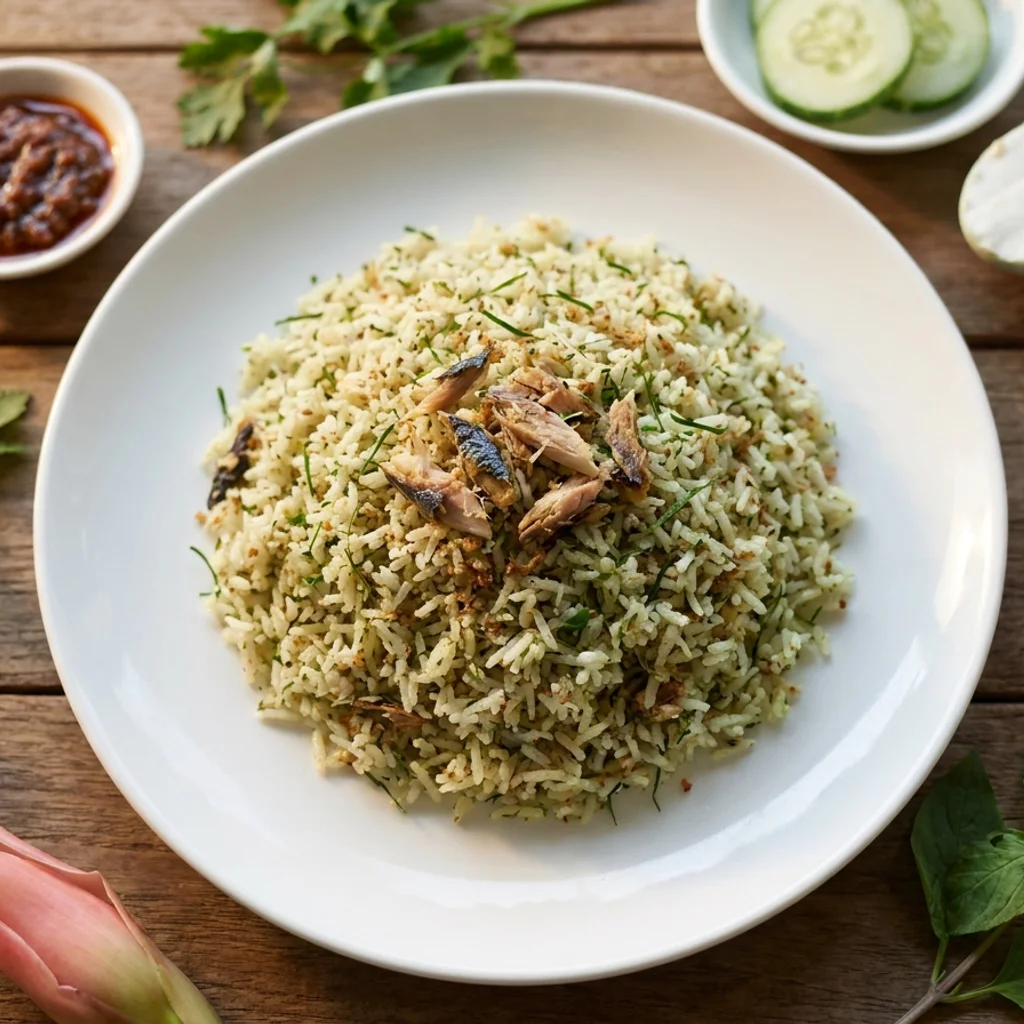Nasi Ulam Utara Berkerisik dengan Ikan Kembung Bakar