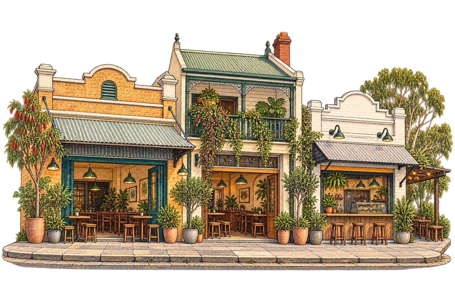 Illustrated shops and architecture in Australia